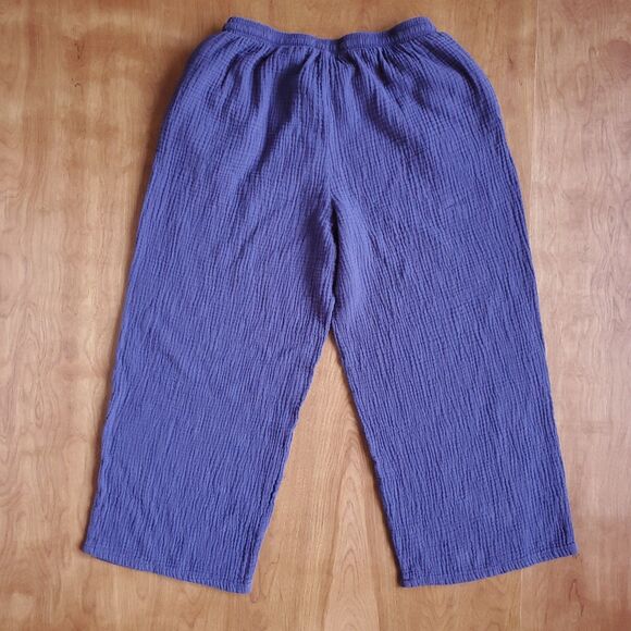 Jessica Simpson Gauze Pants Sz M Blue Indigo Wide Leg Resort Crop Pockets Cotton - Picture 2 of 10